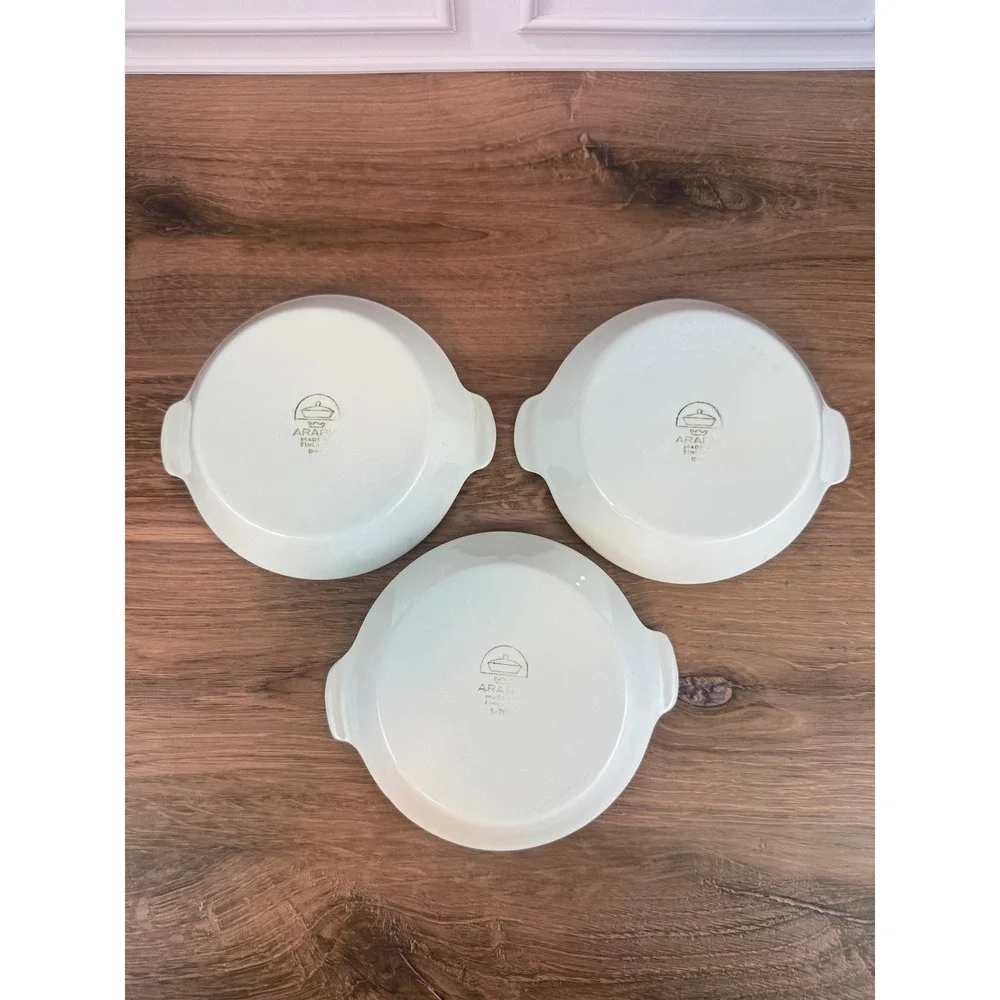 VTG Set of 3 Arabia Finland White Porcelain Au Gratin Baking Dish Skillet 5 1/2